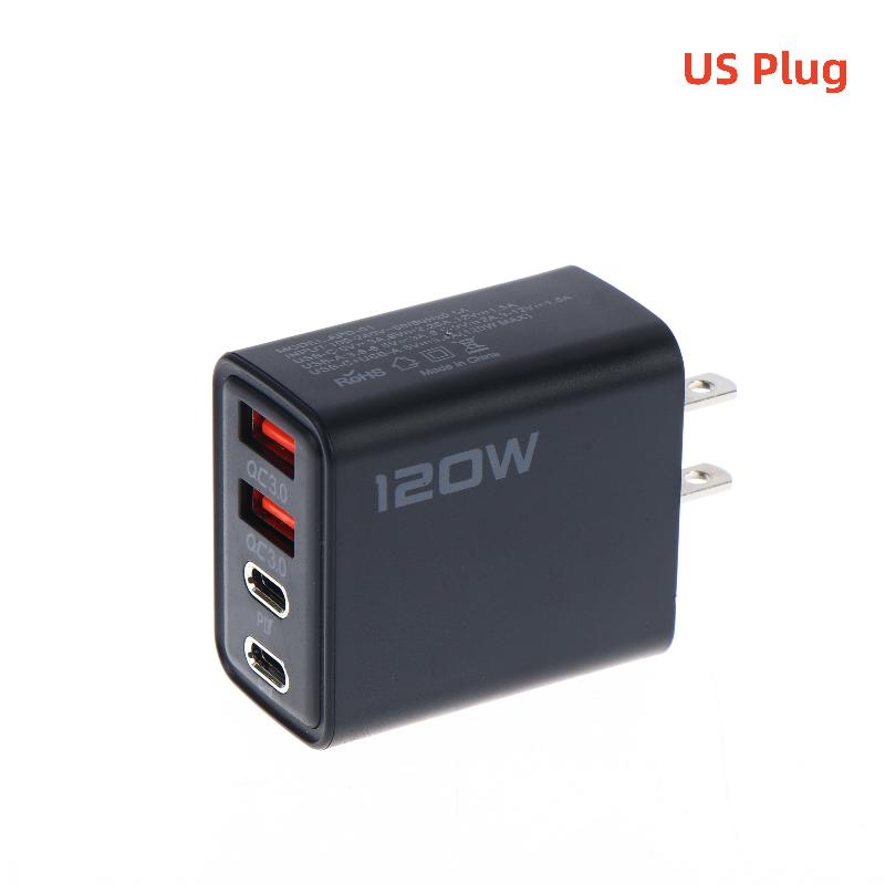 1Pcs Eu Us Uk Plug Travel 4 Port 120W Usb C Fast Charger Station Pd Qc3.0 Wall Adapter For Phone
