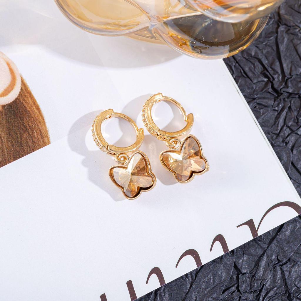 Elegant Tourmaline Cubic Zirconia Butterfly Earrings - Light Luxury Studs for Ladies