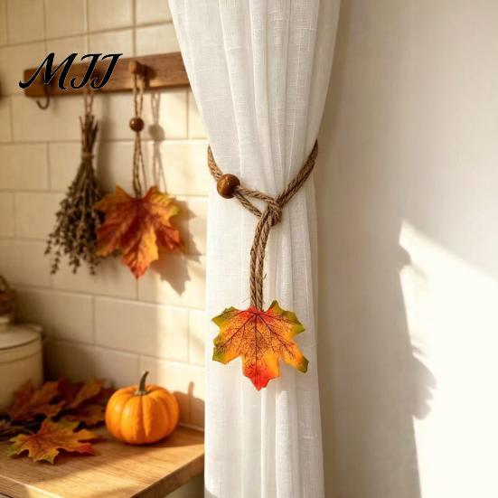 Rustic Autumn Room Accents Maple Leaf Curtain Tieback, Farmhouse Holder, Adjustable Rope Holders Decorative Drapery Holdback for Living Bedroom Decor