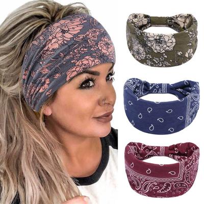 Wide High Elastic Breathable Yoga Headband Women Retro Bohemia Cashew Nut Print Knot Makeup Headband Hair Accessories