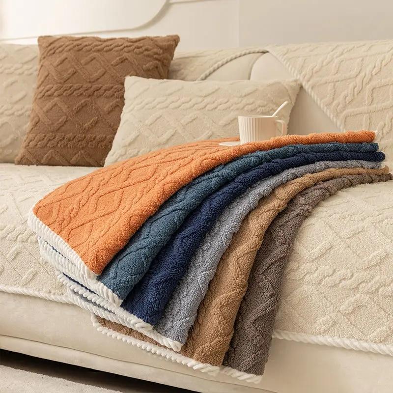 Thickened Plush Sofa Cushion Jacquard Non-Slip Cover Cotton Velvet Universal Living Room Sofa Back Cover