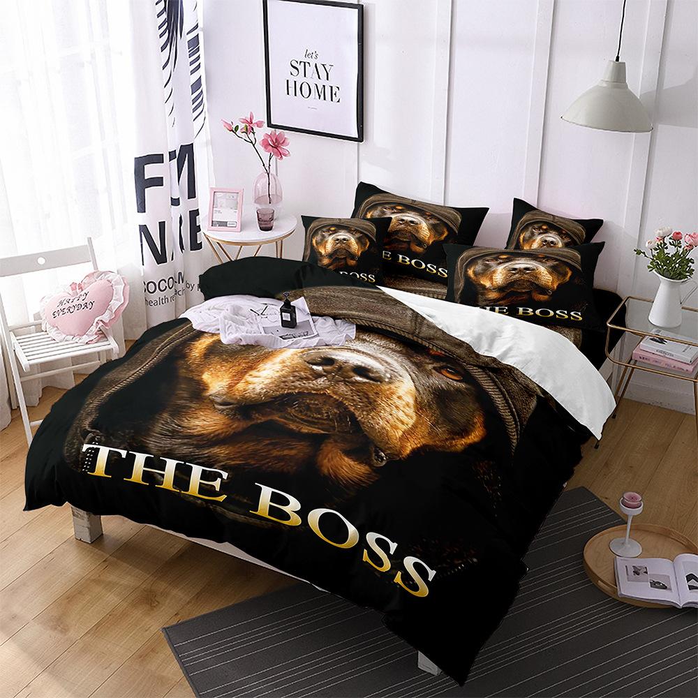 Dog Duvet Cover Set 3D Animal Theme Polyester Bedding Set Queen King Size Cute Pug Dog Printed Cover For Kids Teen Boy Bedspread