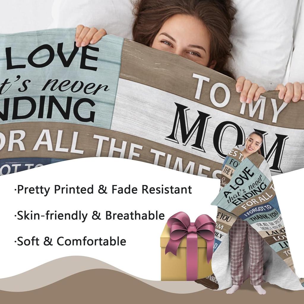 Gift for Mom from Daughter Son Flannel Throw Blanket, for Mama, Birthday Ideas, Best Mom Ever Present for Women, Soft Farmhouse Bedding Sofa Blankets