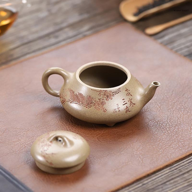 230ml Yixing Purple Clay Teapot Master Hand Carved Pine Tree Tea Pot Kettle Beauty Tea Infuser Chinese Handmade Zisha Tea Set