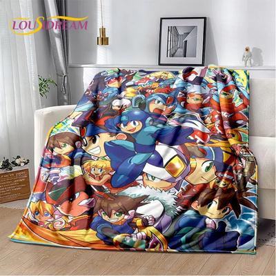 Retro Kreskówkowy Rockman Mega Man Gra Miękki Koc Flanelowy na Łóżka Sypialnia Sofa Piknik, Koc do Rzucania na Zewnątrz na Czas Wolny Drzemka Prezent