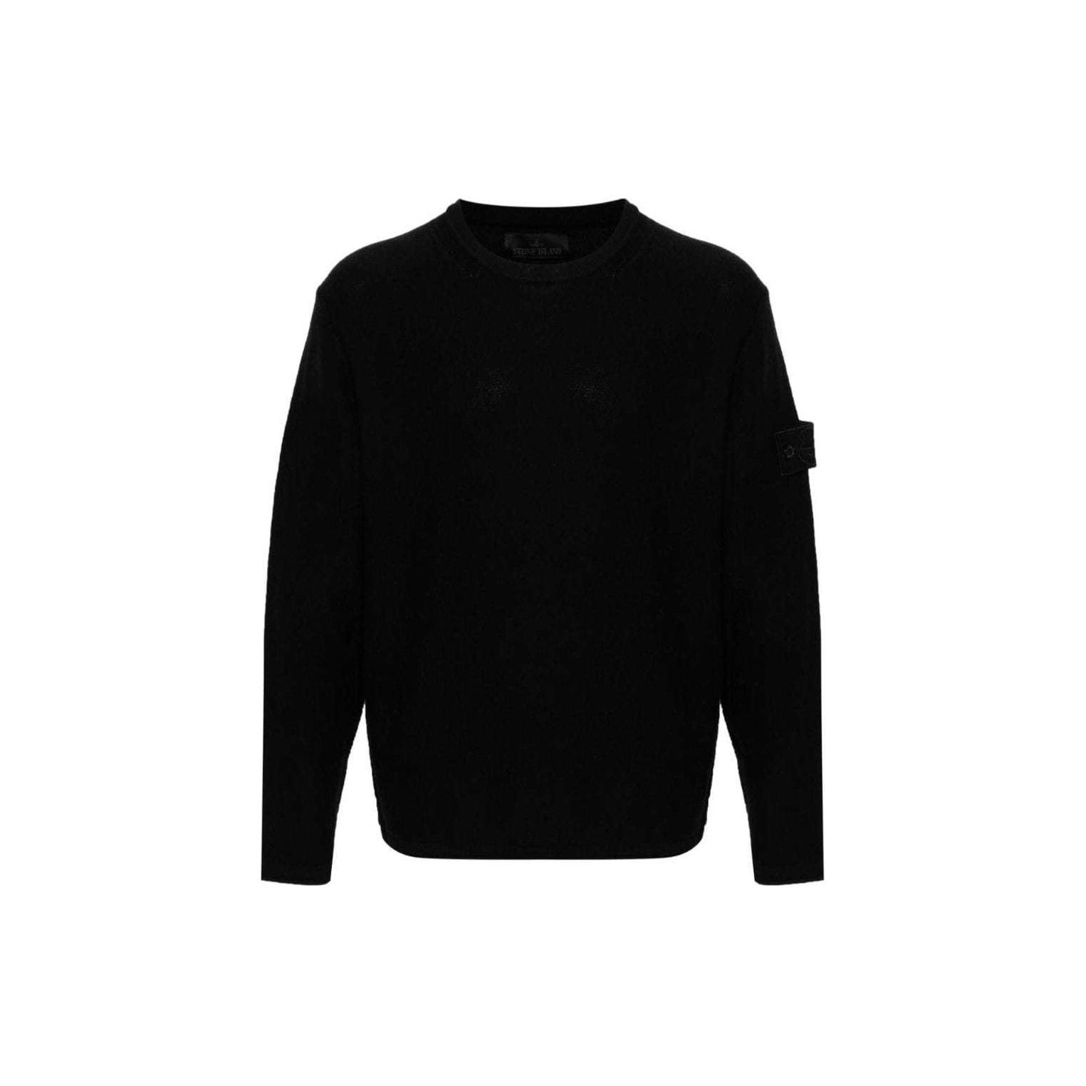 Stone Island Effen Kleur Logo Ronde Hals Lange Mouwen Trui Heren trui Zwart 8015539FA-V0029 S