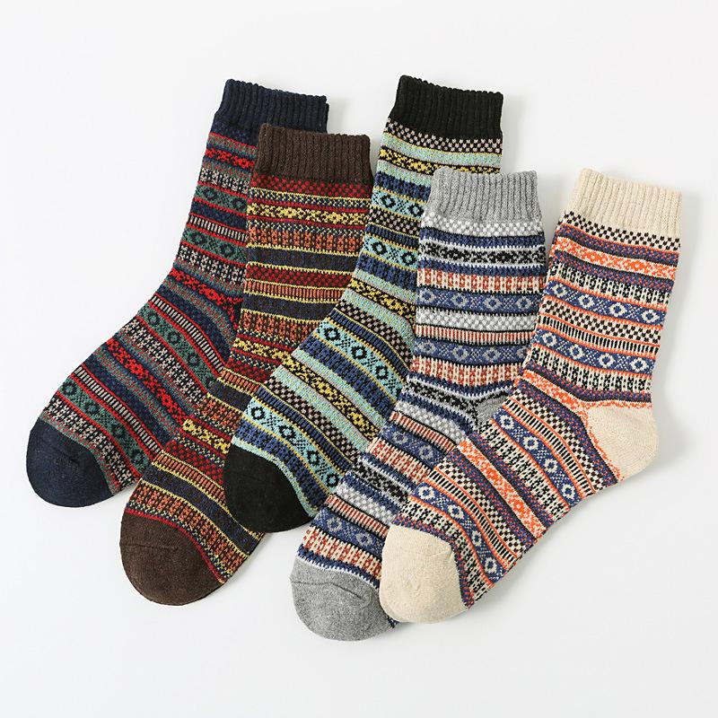 5/10 Pairs Socks for Men: Retro Ethnic Style Rabbit Wool Socks Autumn Winter Thickened Warm Mid Calf Socks Comfortable