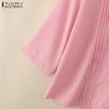 ZANZEA Women Casual Round Neck Solid Color 3/4 Sleeve Loose Blouse
