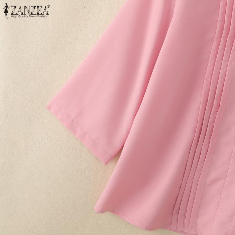 ZANZEA Women Casual Round Neck Solid Color 3/4 Sleeve Loose Blouse
