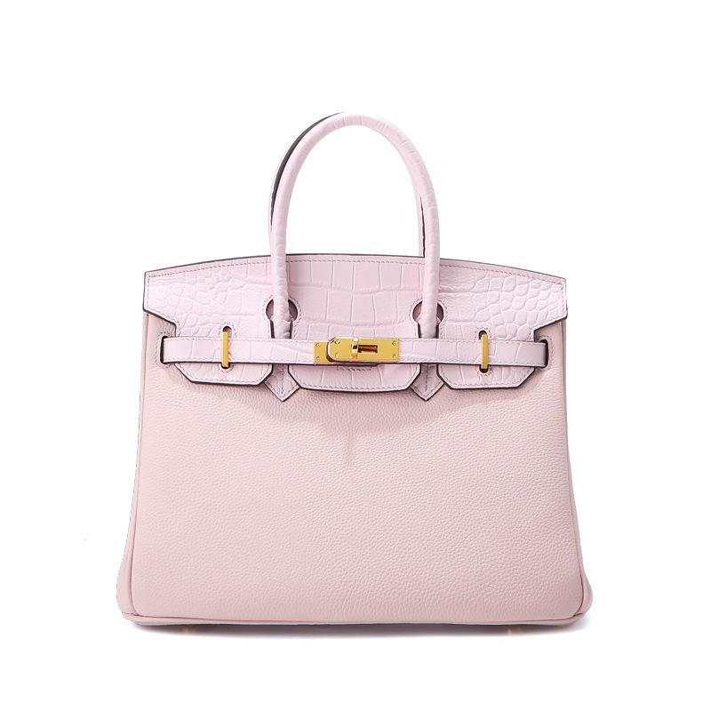 Sac à Bandoulière en Cuir de Vachette Motif Crocodile, Grand Sac à Main Rétro Style Kelly pour Femmes