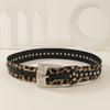 Fashion Print Leopard Pattern Rhinestone Metal Buckle Decoration Women Wide Belt