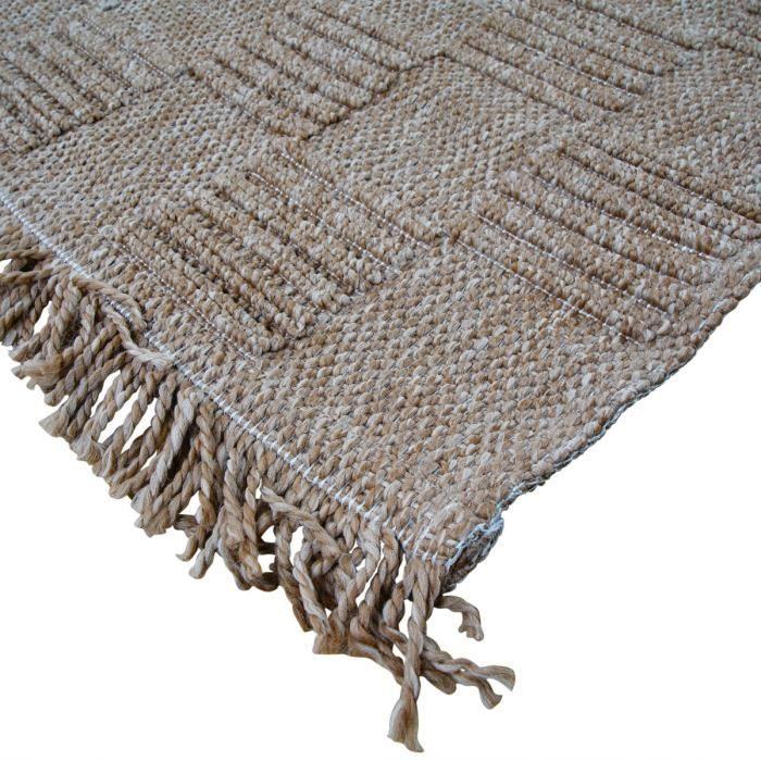 Tapis damier aspect jute salon beige 120x160