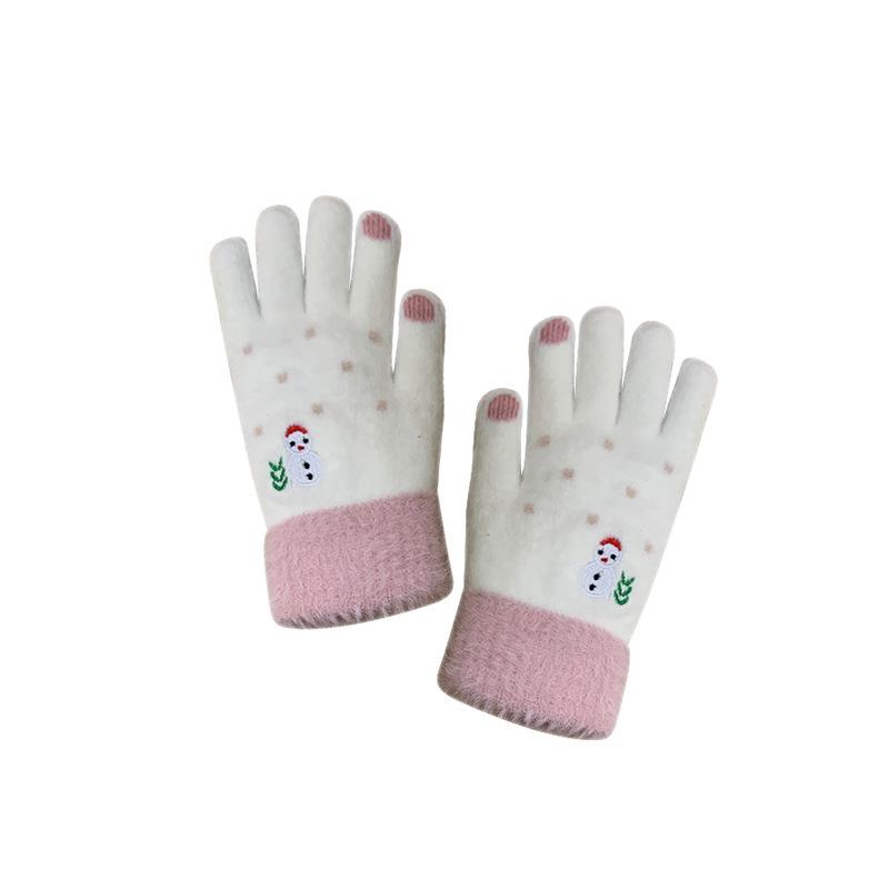 Sladké korejské Ins rukavice pro ženy na zimu Roztomilý vánoční sněhulák plyšové pletené vlněné studentské zimní teplé trendy