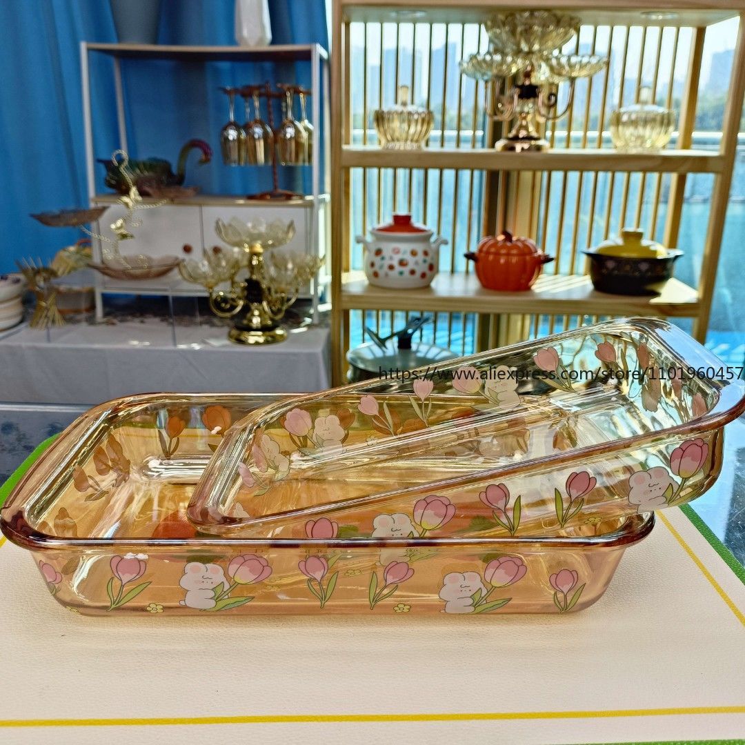 Glass Baking Tray Rectangular Square with Two Handles Perfect for Home Baking Serving Baking Loaf Pan