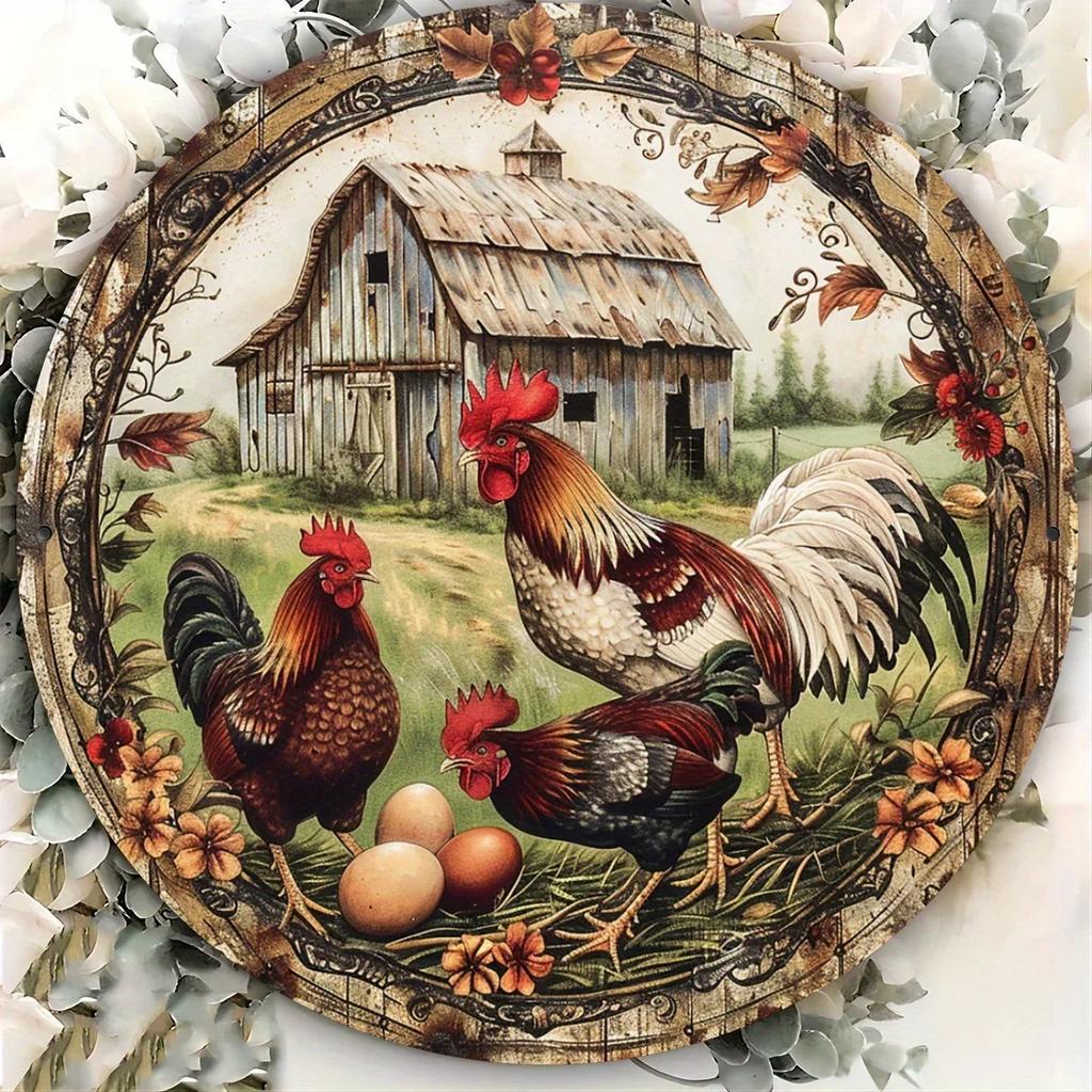 Bar Tin paintingRetro Tinplate Painting X Rustic Chicken Metal Sign Vintage Farmhouse Decor with Eggs Flowers for Indoo