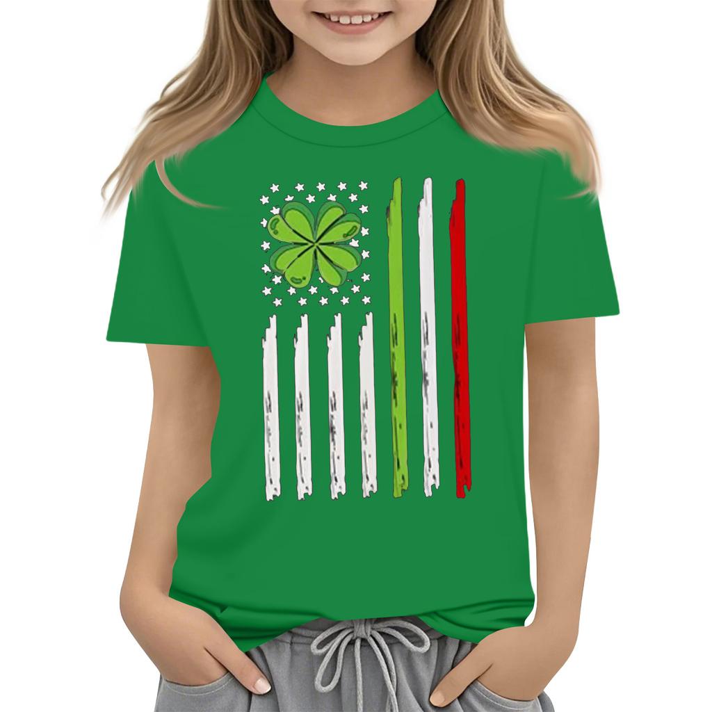 Children's Round Neck Casual Saint Patrick Printed Short Sleeve T-Shirt
