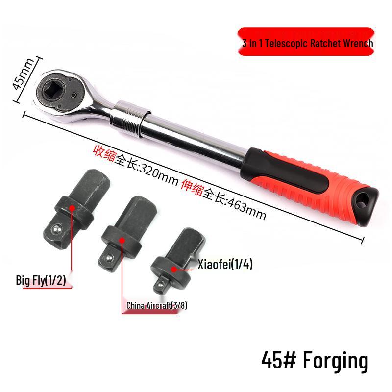 Telescopic Multi-Size Quick-Release Ratchet Wrench (1/4, 1/2, 3/8)