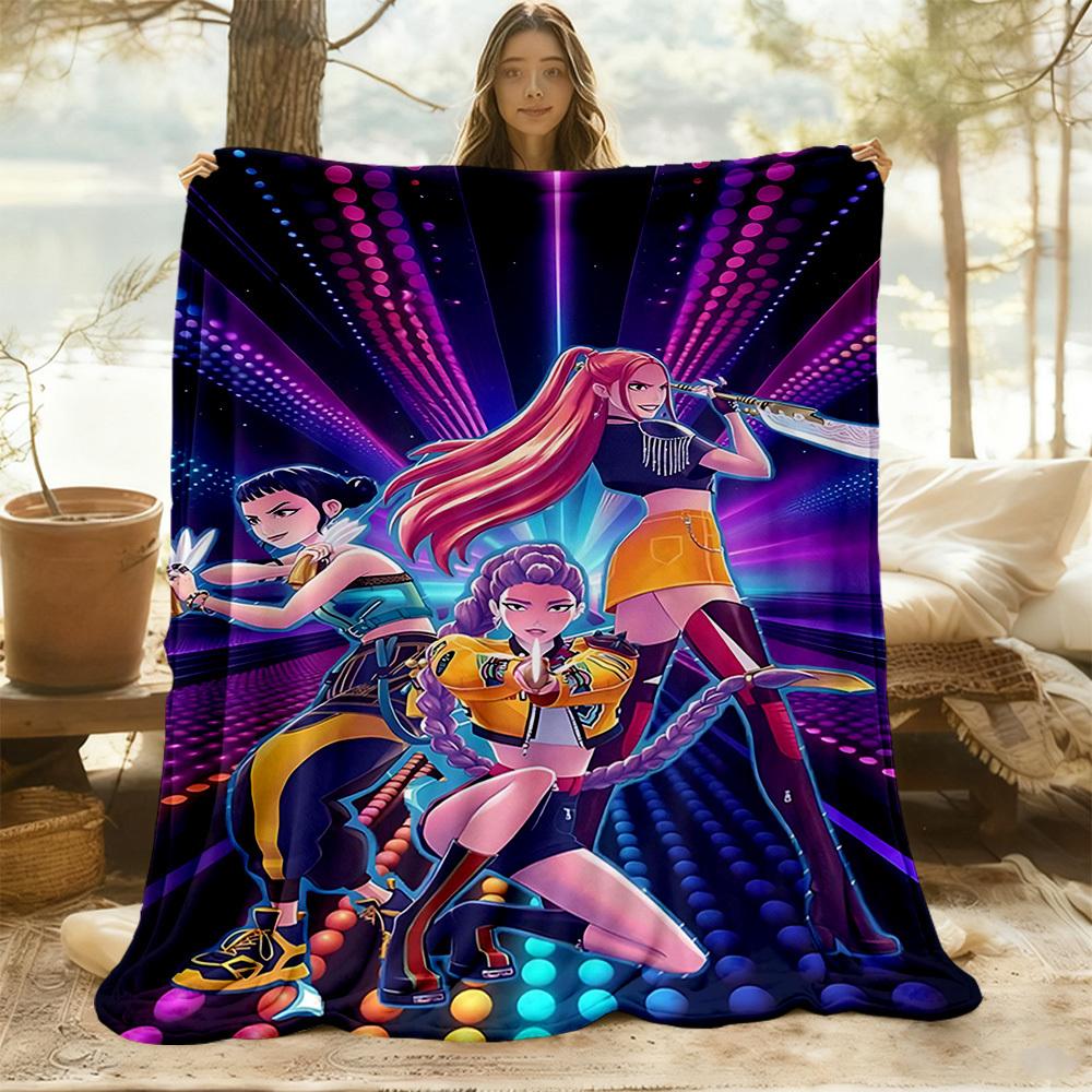 1pc KPop Demon Hunters Outdoor Blanket Lightweight Flannel, All-Season Use for Sofa, Bed, Travel, Camping, Living Room, Office, Couch058