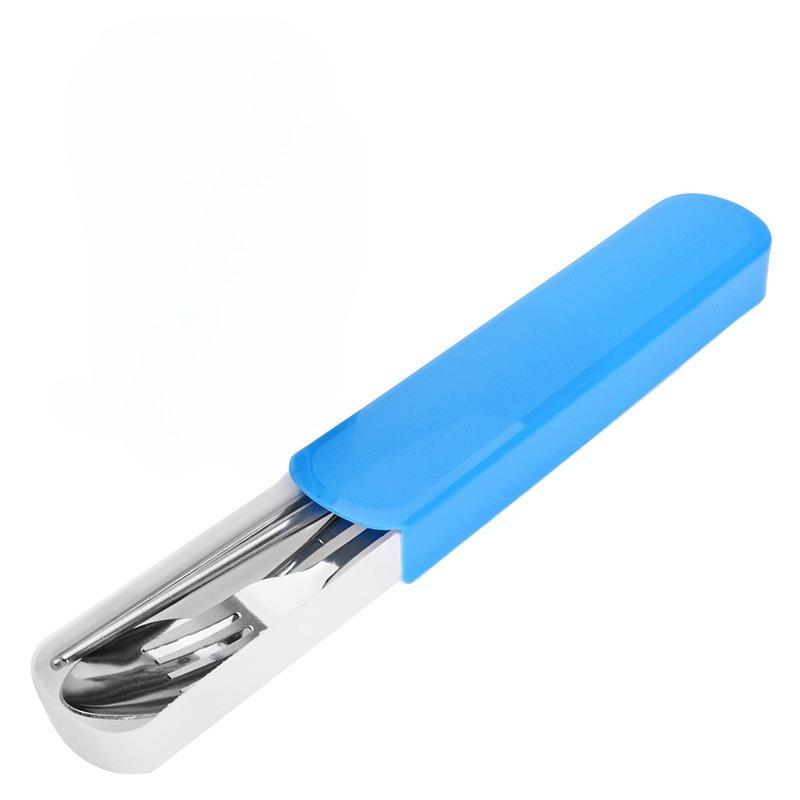 Stainless Steel Tableware Set Portable Tableware Three-piece Set Wheat Straw Box Fork Spoon Chopsticks Gift