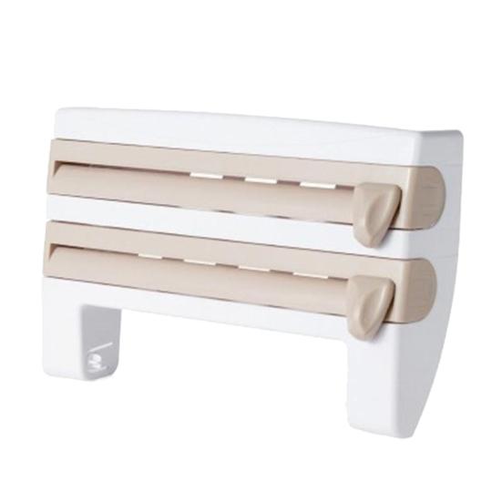 Cling Film Storage Rack Roll Paper Towel Holder Shelf Wrap Cutter Kitchen Tool