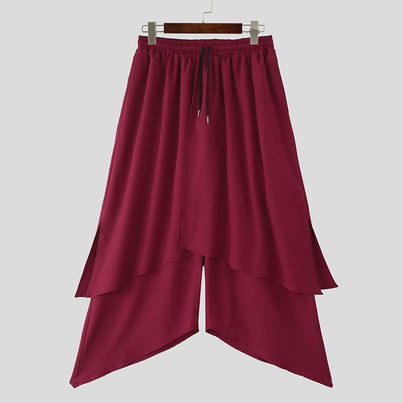 INCERUN Men Elastic Waist Irregular Layers Casual Long Pants Trousers