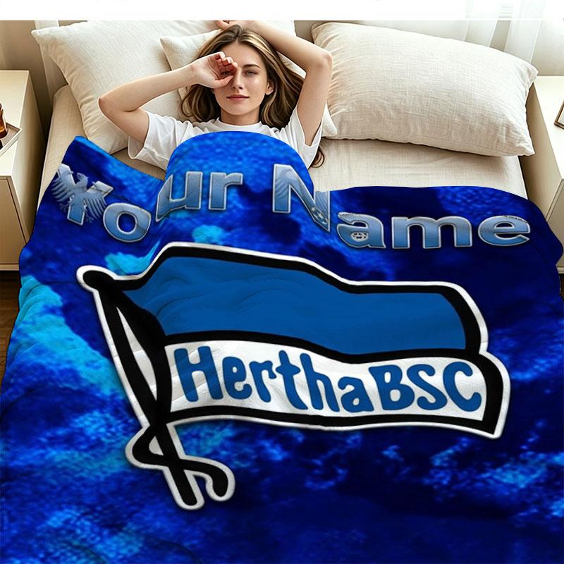 1PC Hertha BSC Custom Name Patterned Flannel Blanket Suitable For All Seasons for Home Decor Warmth and Comfort Gifts Holiday Present