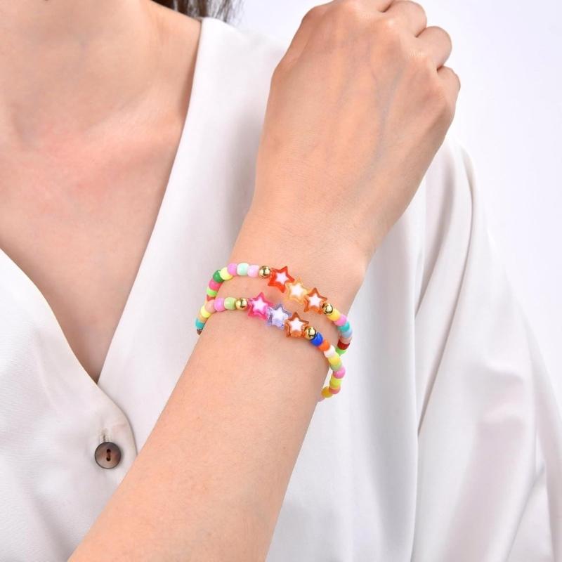 Pack of 8 Trendy Adjustable Bracelets Bohemian Beaded Jewelry with Love Charm Rainbow Colors Gift for Women and Girls