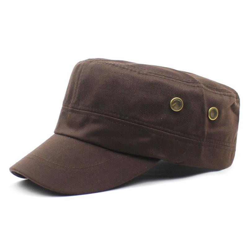 Men's New Solid Color Cotton Hat, Spring and Summer Outdoor Sports Sunscreen Visor, Two-hole Flat-top Military Hat