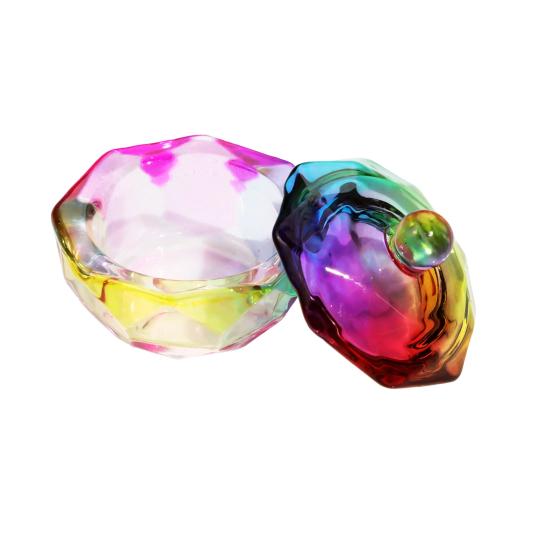 Nail Art Dappen Dish with Lid Acrylic Powder Container Holder Liquid Love Heart Square Flower Octagonal Faux Crystal Glass Cup Bowl