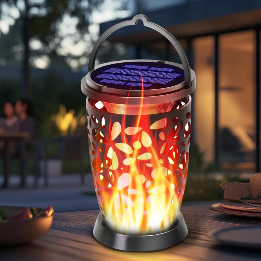 Solar Lantern Flickering Flame Garden Light Hangable Hollow Lanterns For Backyard Walkway Driveway Balcony Fence Pool Deck