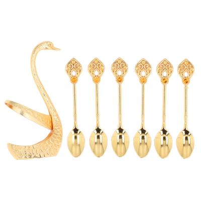Coffee Spoon Holder Elegant Swan Zinc Alloy Embossment Design Glossy Bright Color Mirror Polish