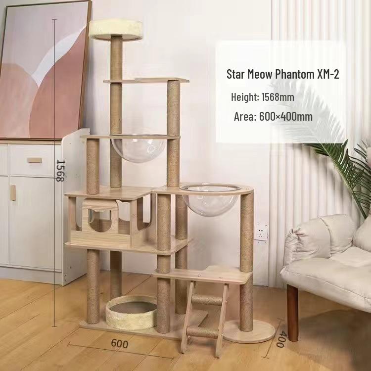 Sisal Cat Tree with Multi-Layer Platforms, Bed, and Space Capsule - Space-Saving Climbing Frame