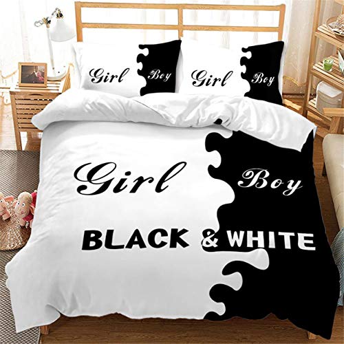 Black And White Duvet Cover Set King And Queen Bedding Set For Couple Romantic Valentine's Day Presents Polyester Duvet Cover