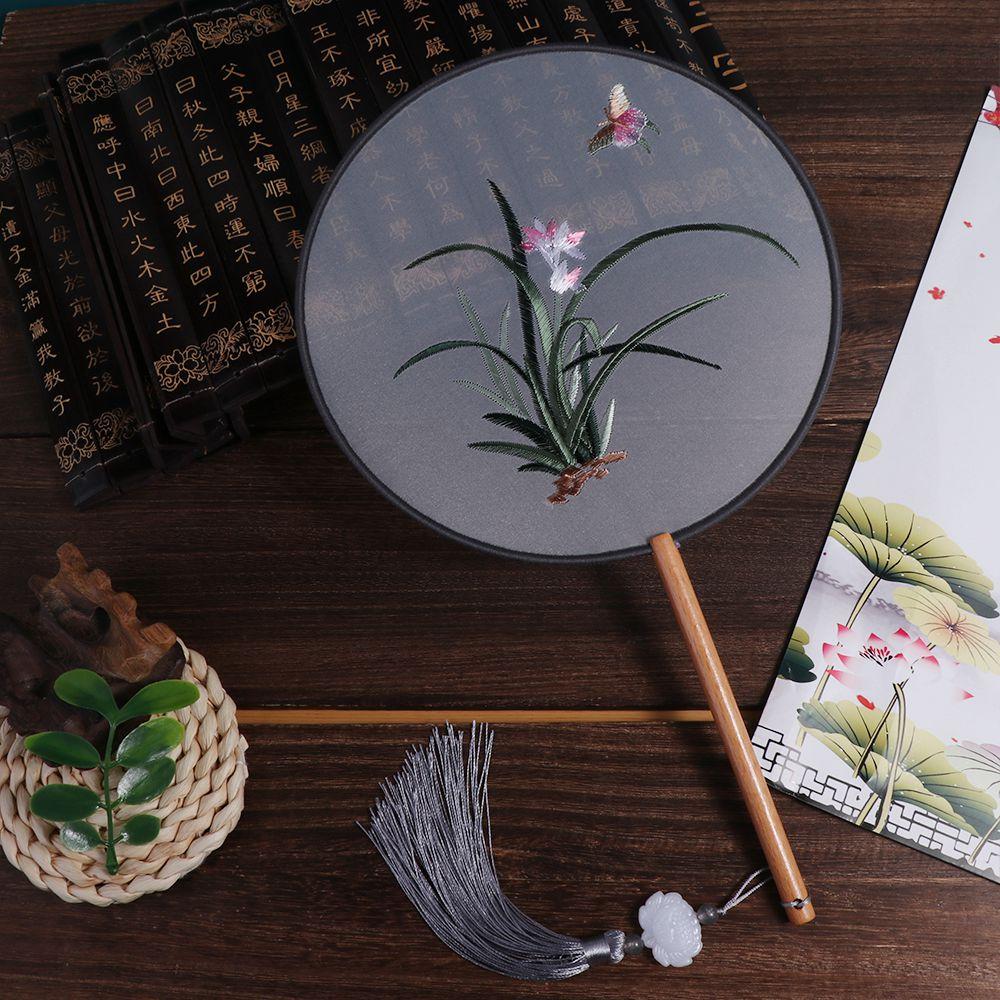 Vintage Chinese Style Chinese Style Fan Handheld Tassels Embroidery Fan Floral Pattern Translucent Silk Fan Photography Prop