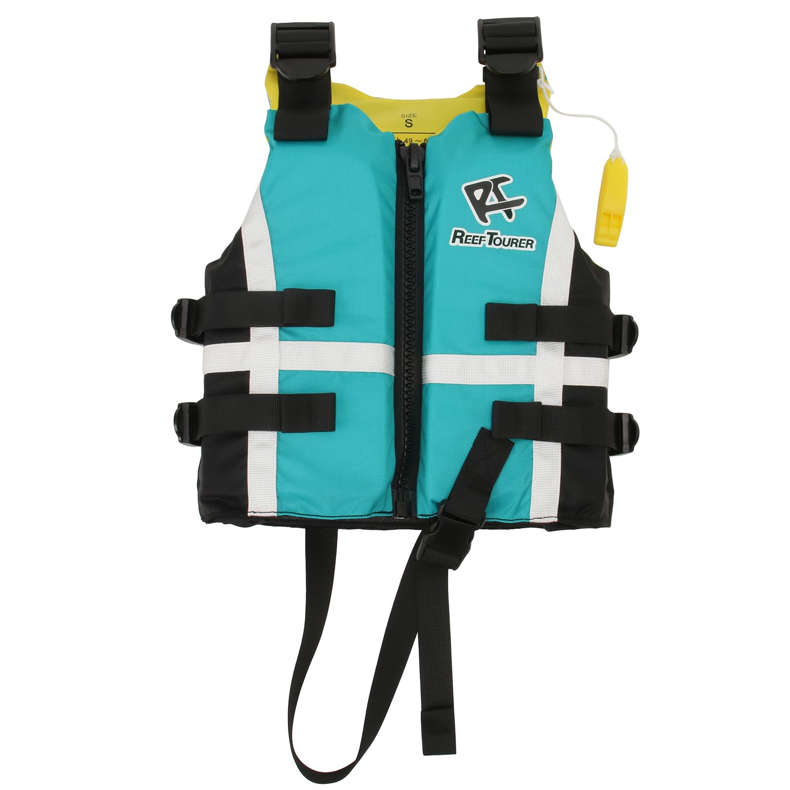 

[Amazon.co.jp Exclusive] Reef Tourer Snorkeling Vest with Easy-to-Put-On Zipper, Crotch Strap, and Whistle, for Children, Buoyancy 3.4kg, Turquoise, S