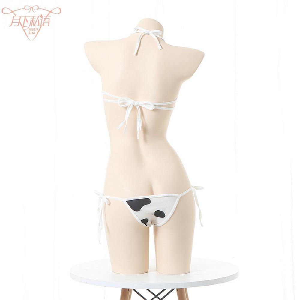 Fun A Piece of Hair Strap Underwear In Stock Japanese Cute Wind Comfortable Breathable Cow Flower Underwear Underwear Set