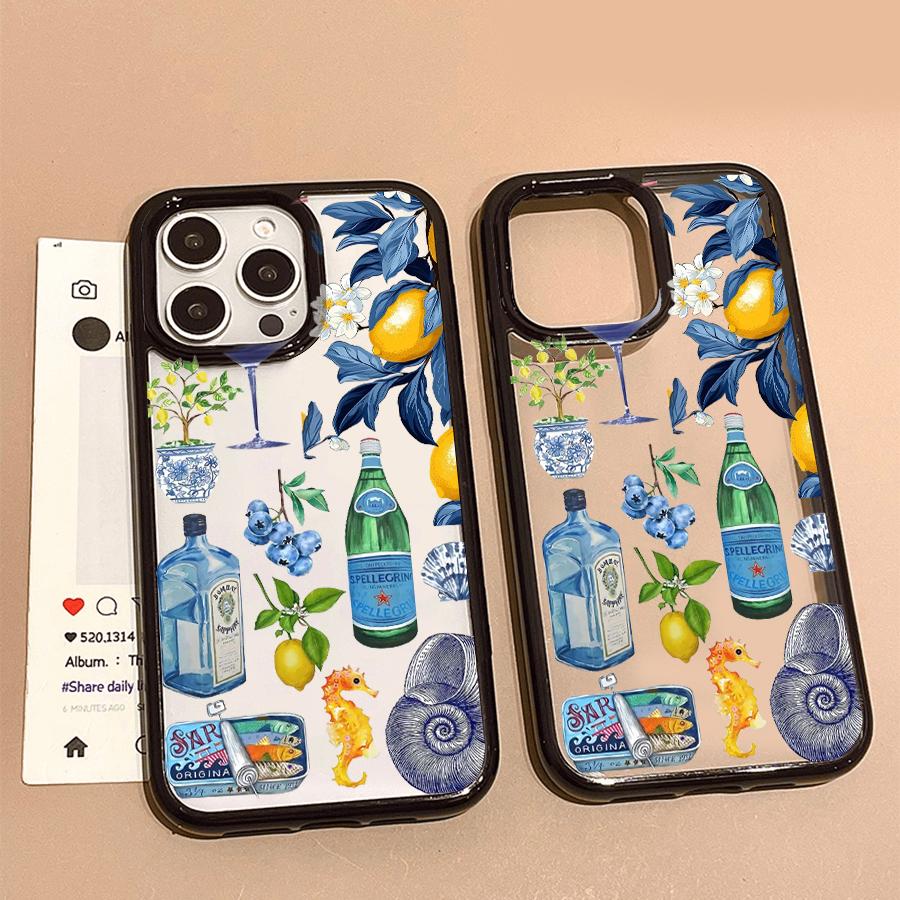 Luxury Seaside Scenery Wine Lemon Phone Case for IPhone 16 15 14 13 12 11 Pro Max 17 AIR X XR XS 8 Plus Cute Clear Hard PC Cover