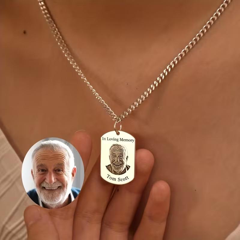 

Personalized Name And Photo Necklace For Men Engraving Printed Love Memory Stainless Steel Tag Pendant Jewelry Dad Birthday Gift