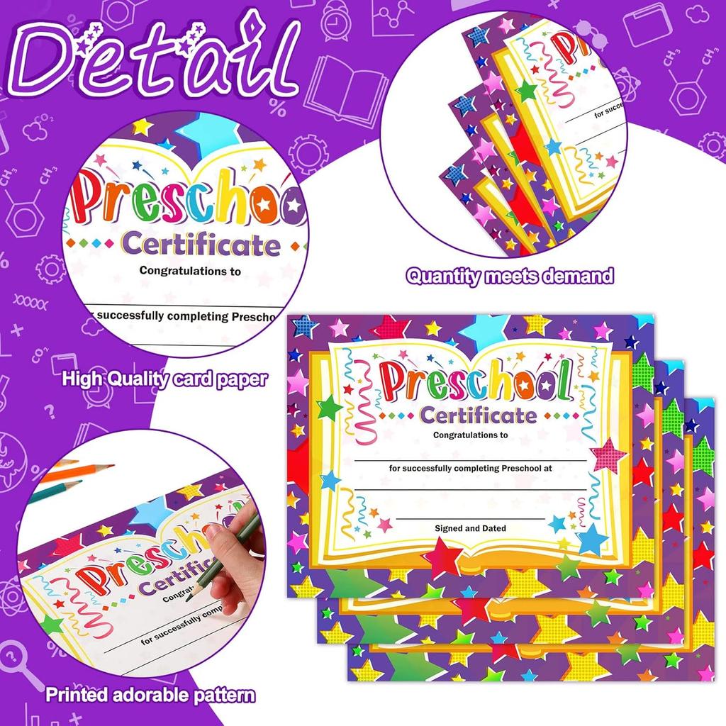 Yisong 35 Pcs Preschool Diploma, Colorful Preschool Graduation Award Certificate Classroom Activities Certificate for Kid Student Teacher Preschool