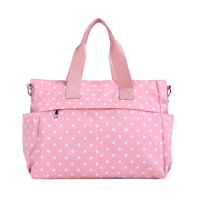 

Polka Dot Large Capacity Travel Tote Bag Multi-color Lightweight Nylon Shoulder Handbag Casual Crossbody Bag Daily Commute Bag рожевий