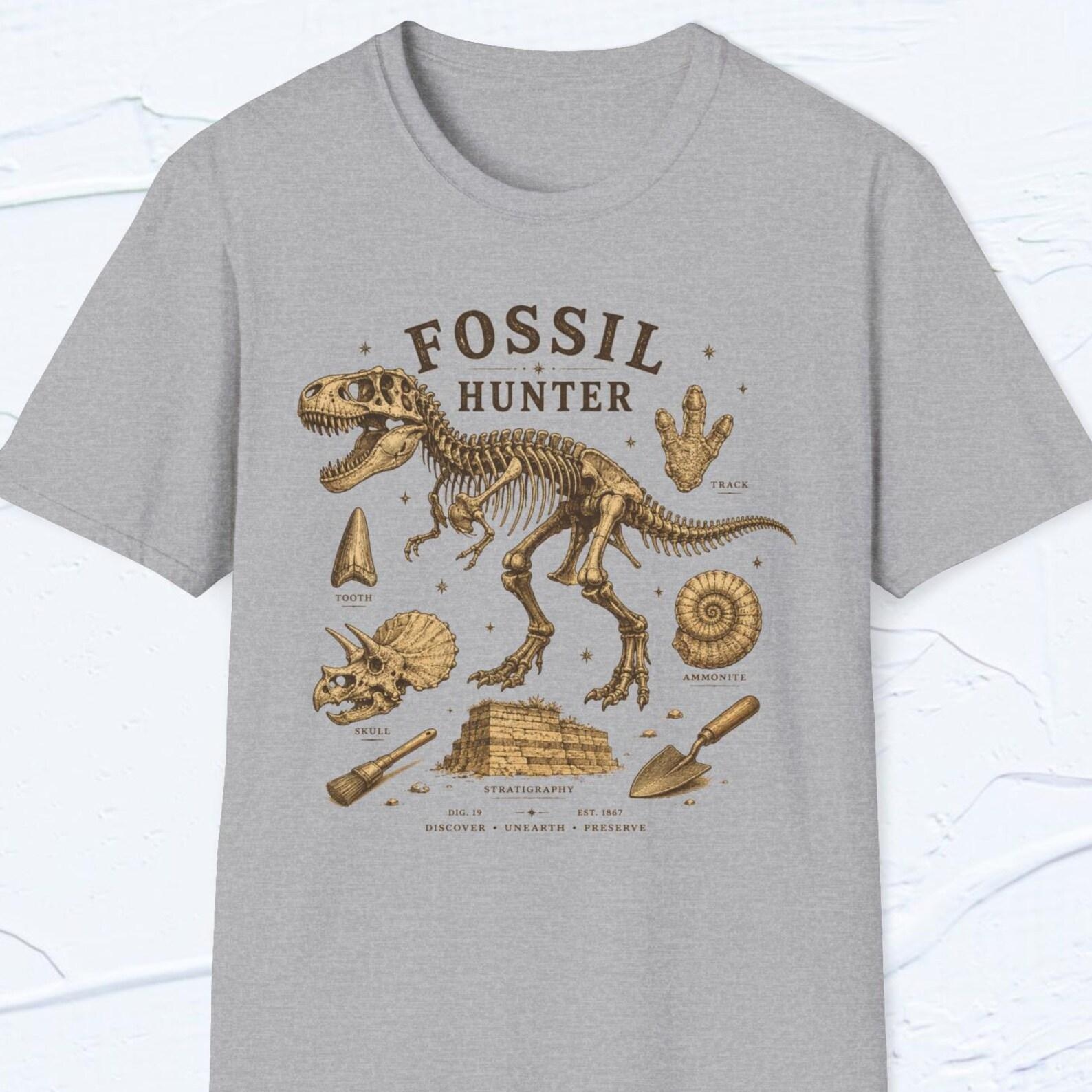 Fossil Hunter Shirt, Dinosaur Skeleton Tee, Dino Dig T shirt, Prehistoric Science Shirt, Dinosaur Lover Tee XL