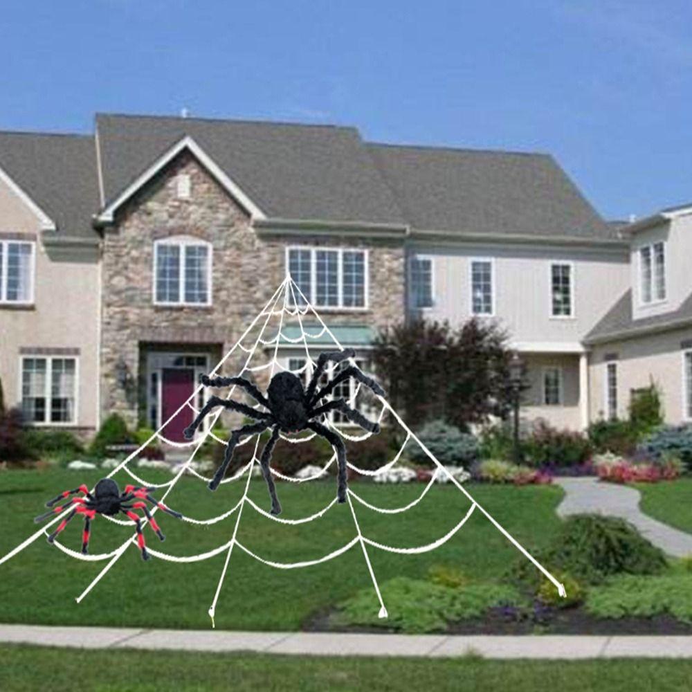 5M/7M Halloween Triangle Spider Web Black/White Simulation Design Giant Spider Web Decorative Realistic Plush Spider Web
