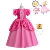 Cosplay Blue Princess Dress For Girls Lace Patchwork And Puffy Long Skirt