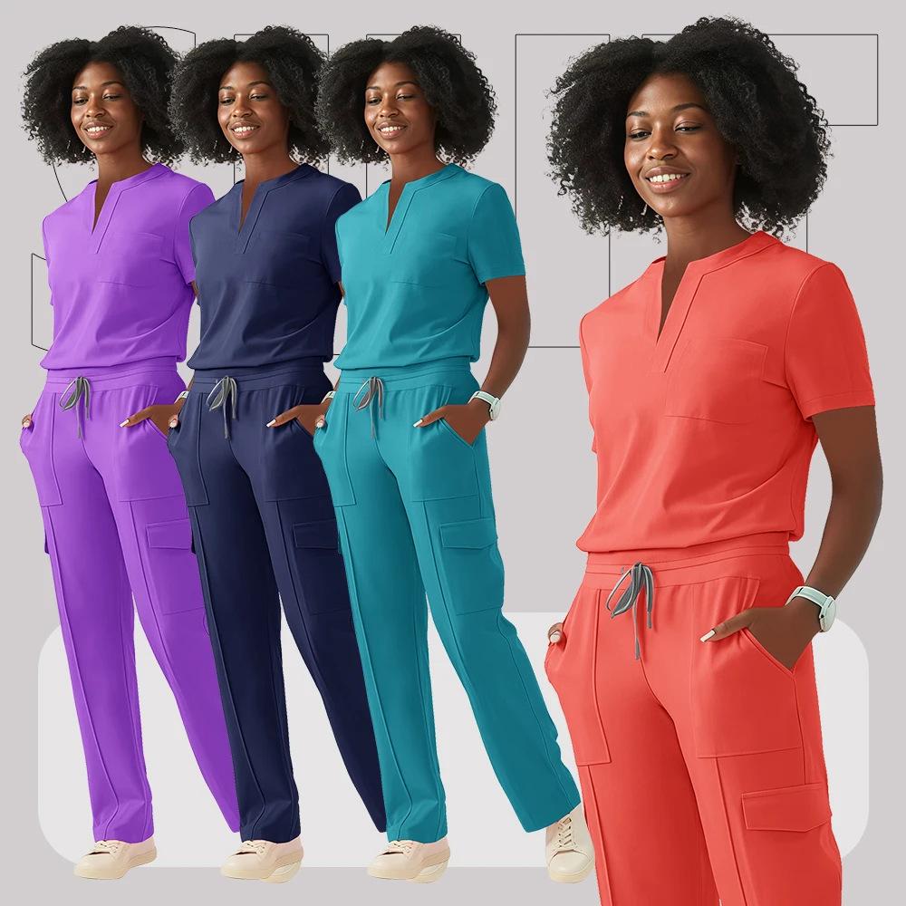 Mattierter V-Ausschnitt Gerades Bein Medizinische Uniform Set