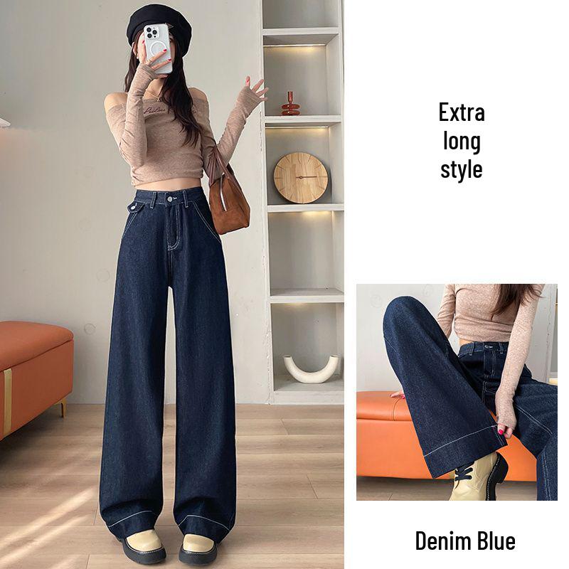

2026 Women s High-Waisted Denim Blue Wide-Leg Jeans: Slimming, Loose-Fit, Floor-Length Pants for Autumn/Winter L (suggested 55-60 kg)
