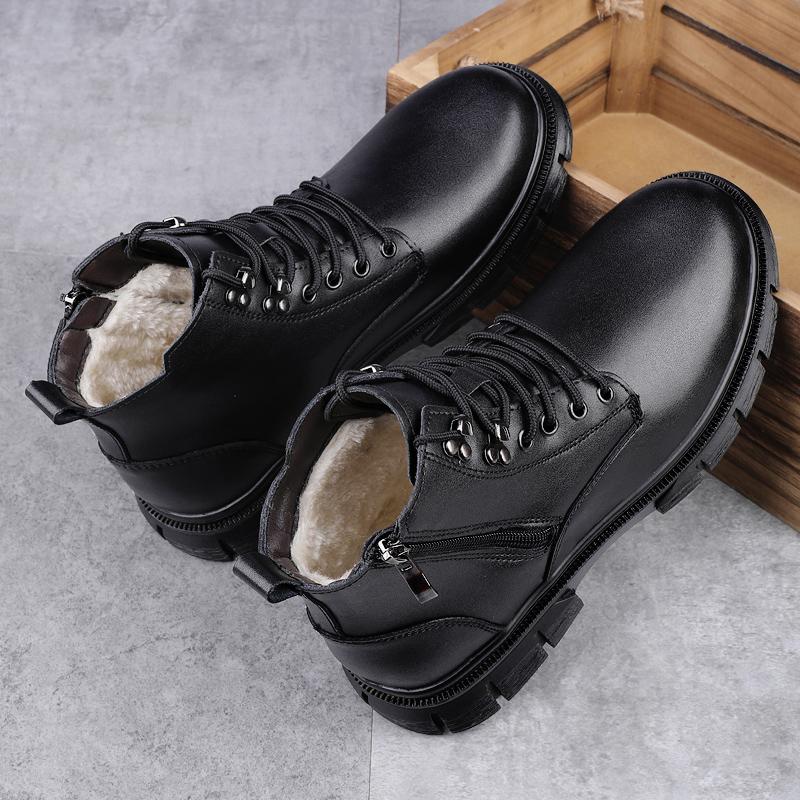 Fashion Men Boots Winter Outdoor Motorcycle Boots Retro Style Leather Man High Top Casual Shoe Trendy All-match Wear-resistant Men Shoes