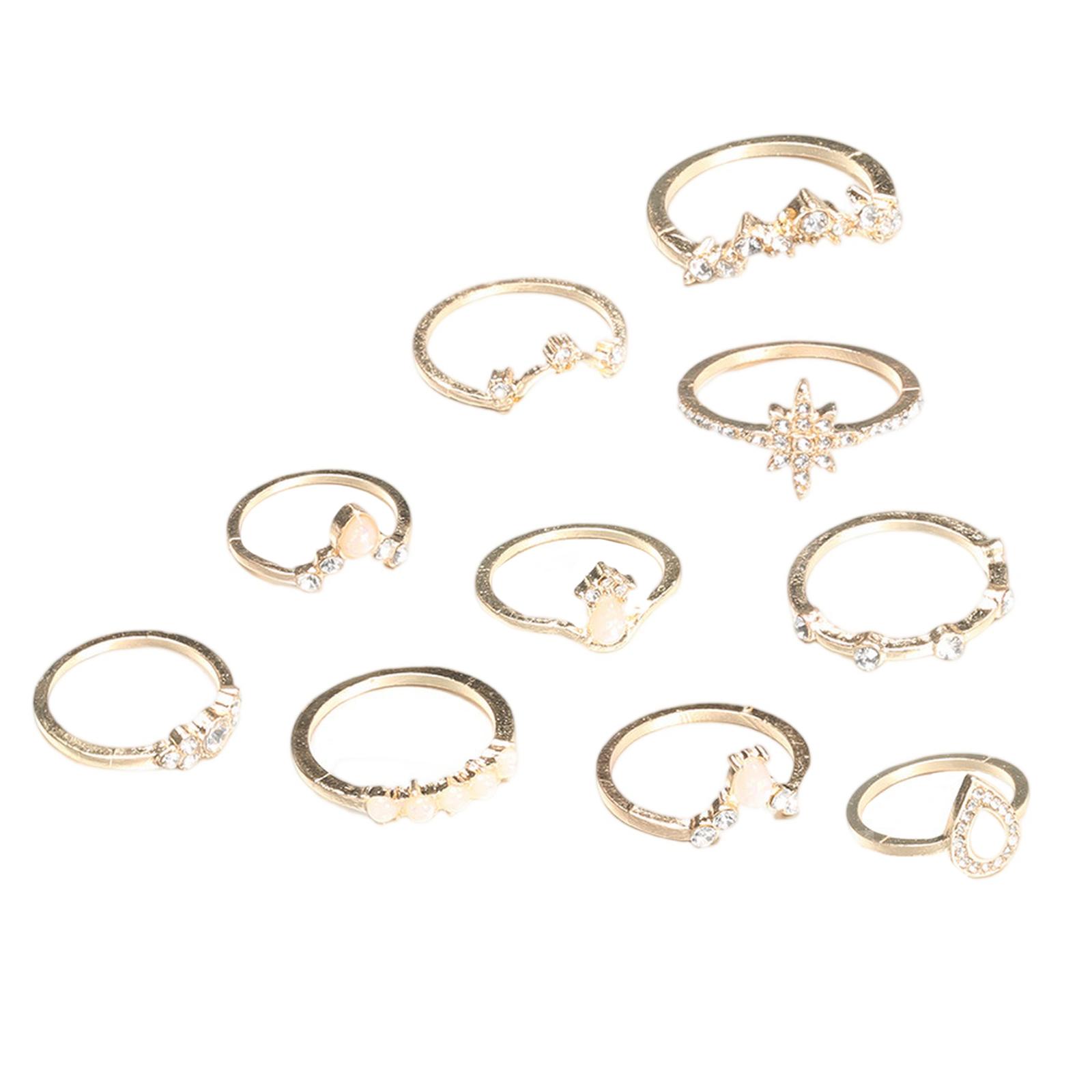 

Модный женский набор из 10 колец - Женское кольцо Металлическое кольцо Глянцевое кольцо Металлическое кольцо Праздничный подарок One Size золотой