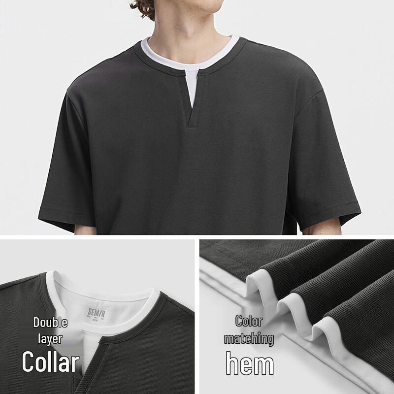 Semir Men's Waffle Knit Color Block Faux Layer Short Sleeve T-Shirt