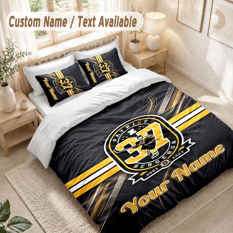 Set Biancheria da Letto Personalizzato 3 PezziStampa Boston Bruins Copripiumino + 2 Federe Morbido Arredo Letto