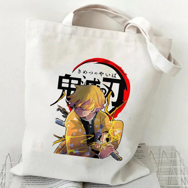 Японский мультфильм комиксы Клинок рассекающий демонов Печатная холщовая сумка Большая вместительная сумка-тоут 7556 35*40